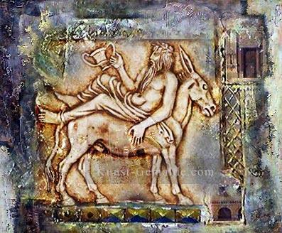 antiker griechischer Mann auf Esel tote primitive Kunst Original Ölgemälde
